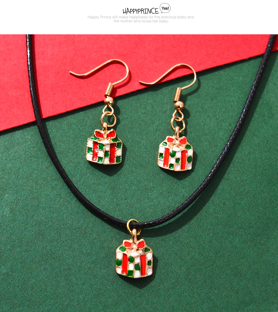 Fashion Color Alloy Drip Oil Christmas Snowman Earrings Necklace Set,Jewelry Sets