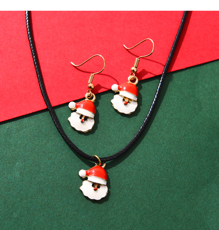 Fashion Color Alloy Drip Oil Santa Claus Earrings Necklace Set,Jewelry Sets