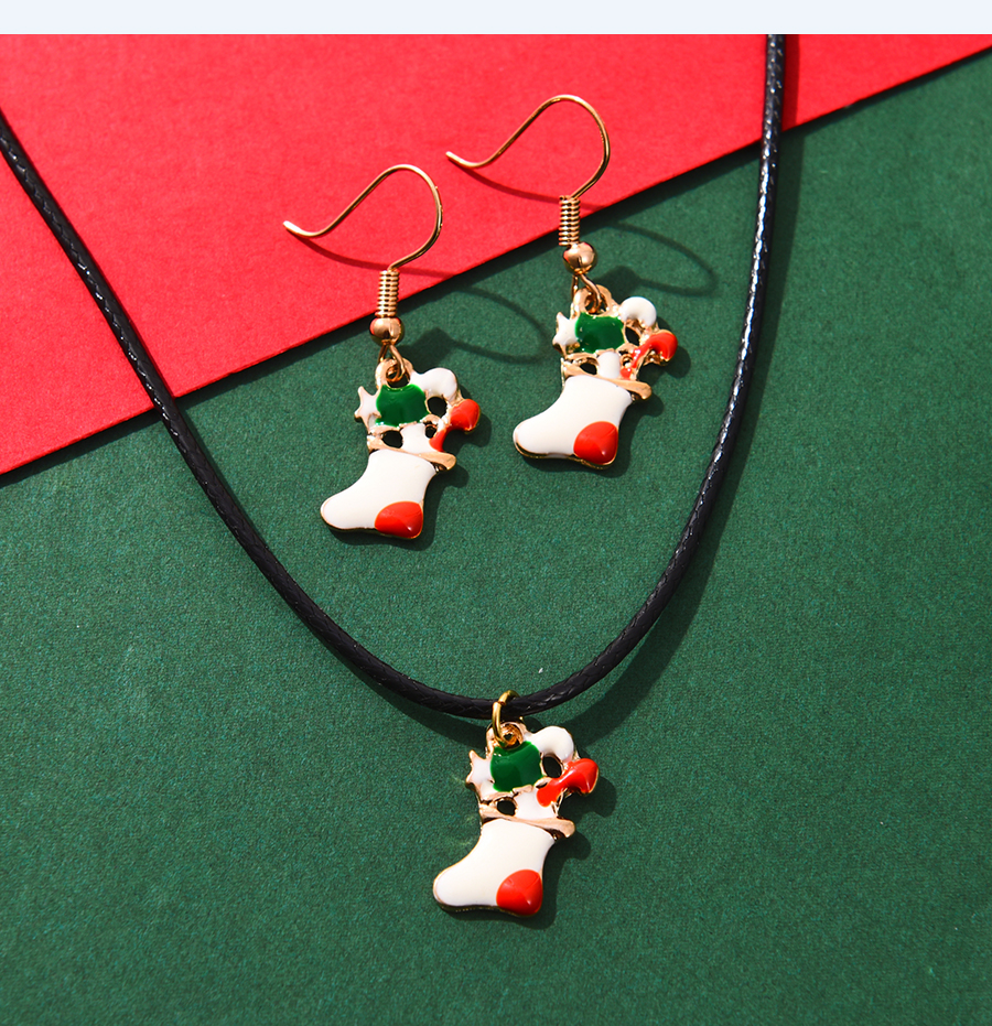 Fashion Color Alloy Drip Oil Christmas Socks Earrings Necklace Set,Jewelry Sets