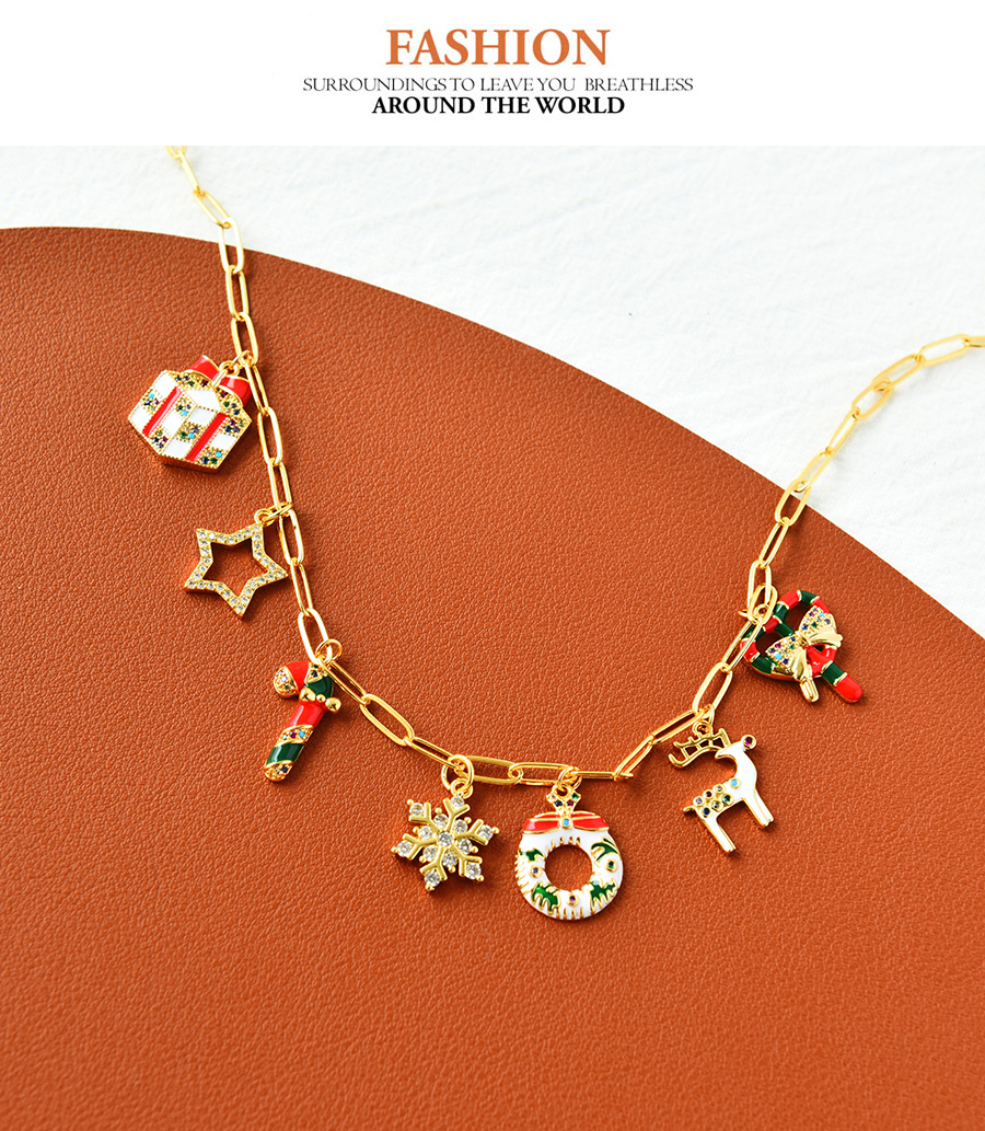 Fashion Color Copper Inlaid Zirconium Oil Drop Christmas Necklace,Necklaces