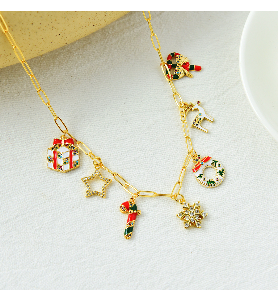 Fashion Color Copper Inlaid Zirconium Oil Drop Christmas Necklace,Necklaces