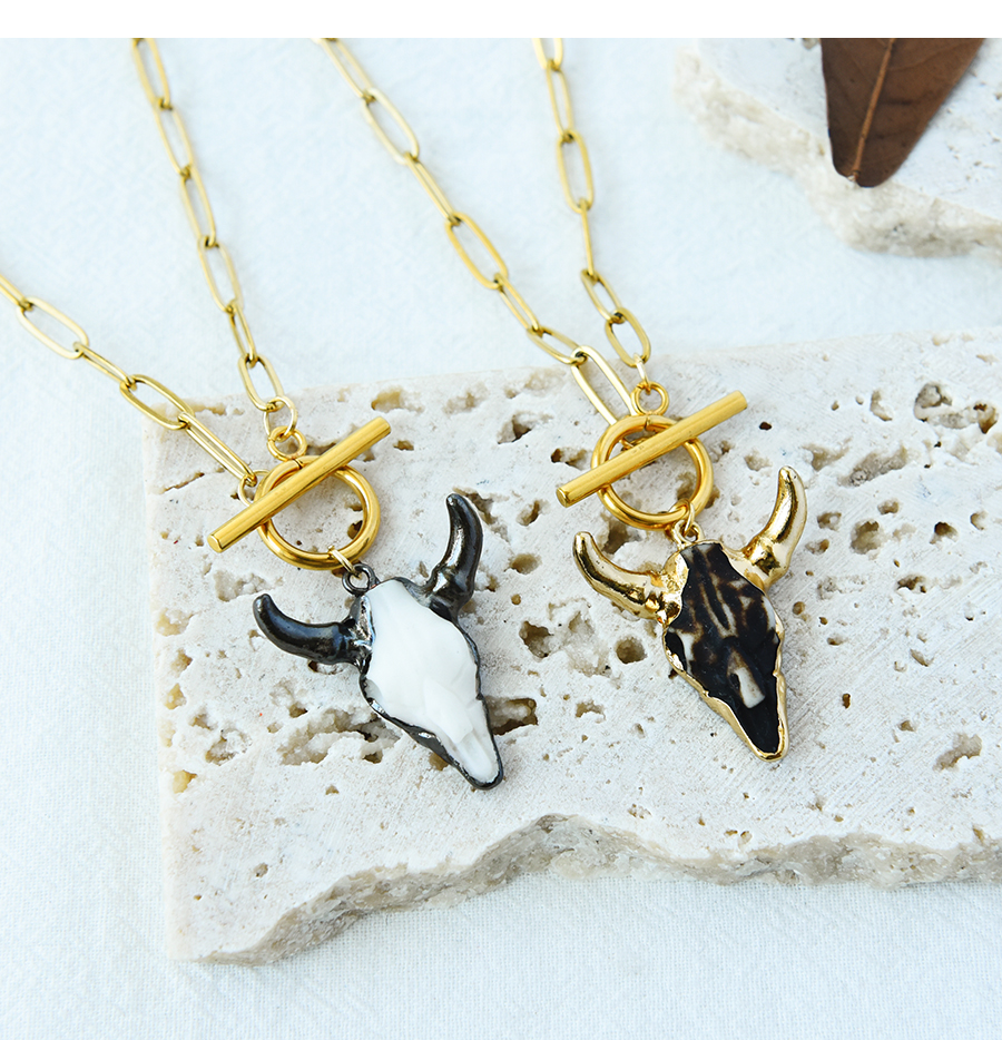 Fashion Gold Titanium Steel Shell Bull Head Ot Buckle Necklace,Necklaces