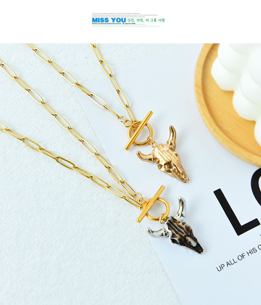 Fashion Gold Titanium Steel Shell Bull Head Ot Buckle Necklace,Necklaces
