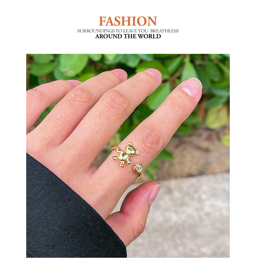 Fashion Gold Copper Inlaid Zirconium Bear Ring,Rings