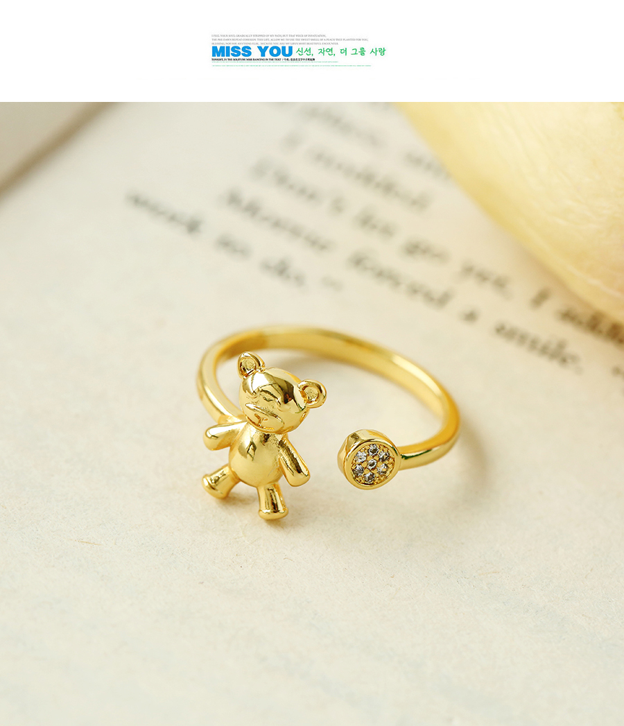 Fashion Gold Copper Inlaid Zirconium Bear Ring,Rings