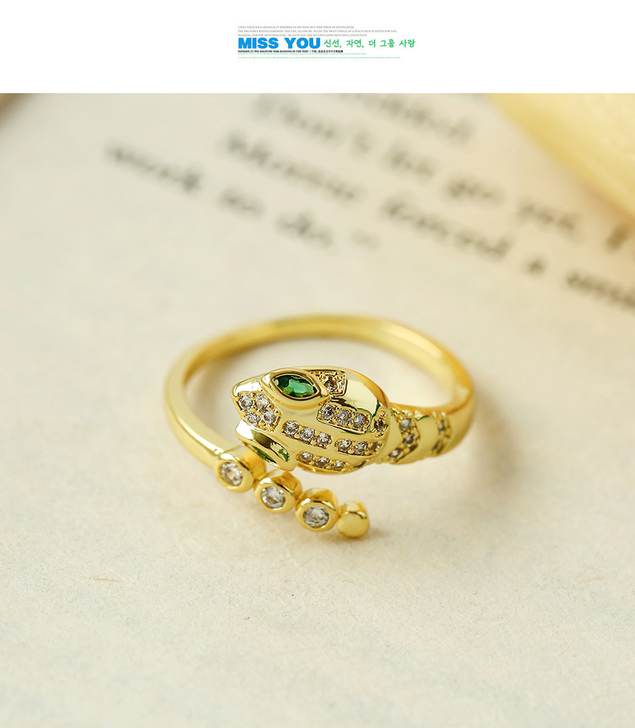 Fashion Gold Copper Inlaid Zirconium Serpentine Ring,Rings
