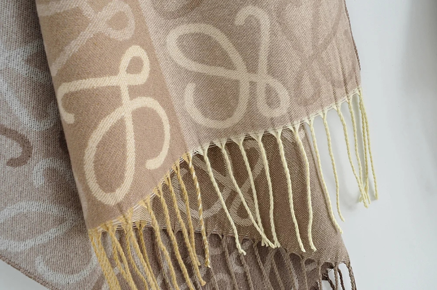 Fashion Brown Geometric Pattern Print Fringed Shawl,knitting Wool Scaves