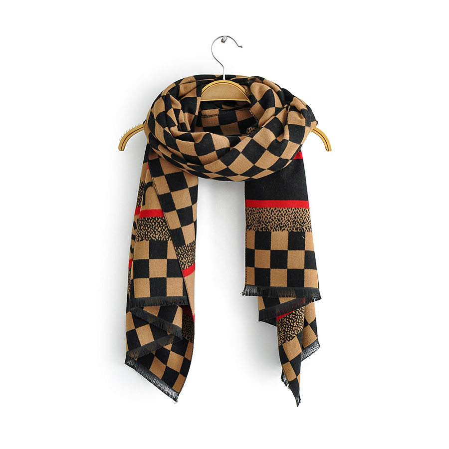 Fashion Black Coffee Checkerboard Letter Double-sided Jacquard Cashmere Shawl,knitting Wool Scaves