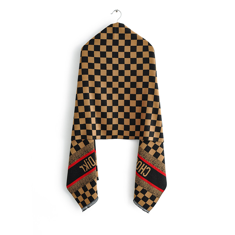 Fashion Black Coffee Checkerboard Letter Double-sided Jacquard Cashmere Shawl,knitting Wool Scaves