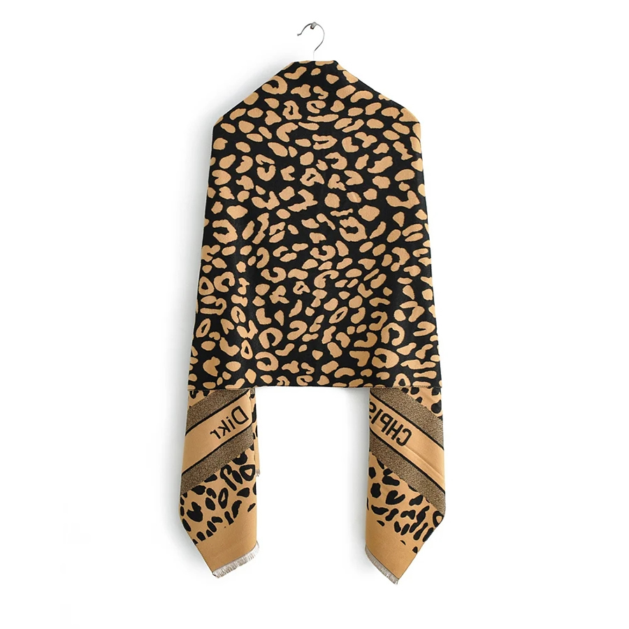 Fashion Black Beige Letter Leopard Double-sided Jacquard Cashmere Shawl,knitting Wool Scaves