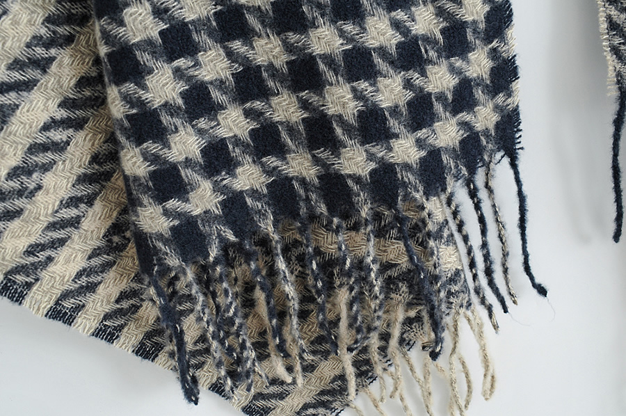 Fashion Coffee Blue Colorblock Houndstooth Imitation Cashmere Tassel Shawl,knitting Wool Scaves