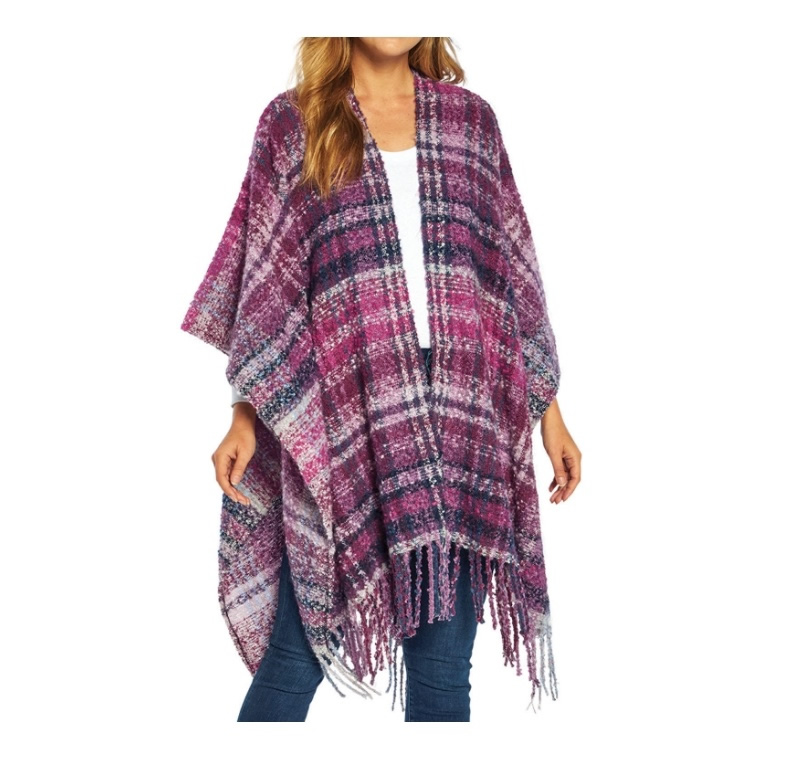 Fashion Purple Check Cashmere Tassel Shawl,knitting Wool Scaves