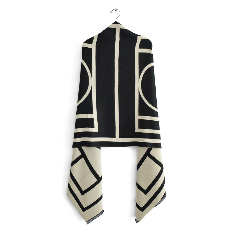 Fashion Black Geometric Jacquard Double-sided Cashmere Shawl,knitting Wool Scaves