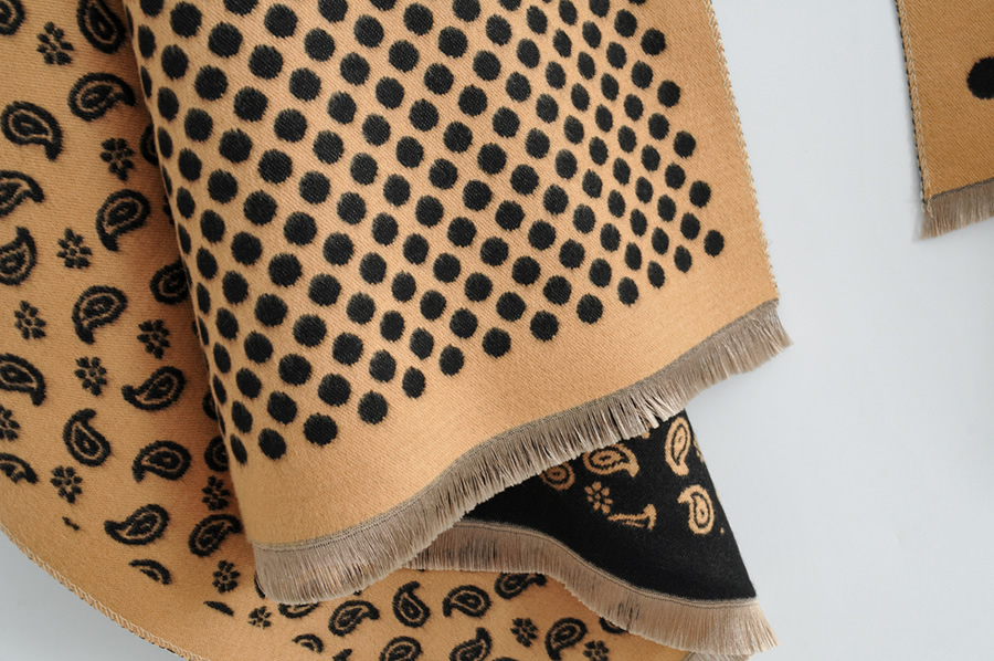 Fashion Black Khaki Cashew Flower Polka Dot Print Double-sided Cashmere Shawl,knitting Wool Scaves