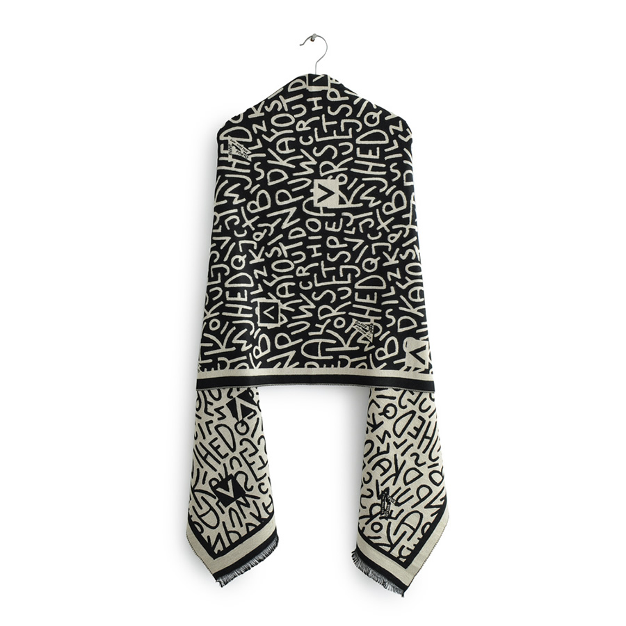 Fashion Black Coffee Letter Jacquard Double-sided Cashmere Shawl,knitting Wool Scaves