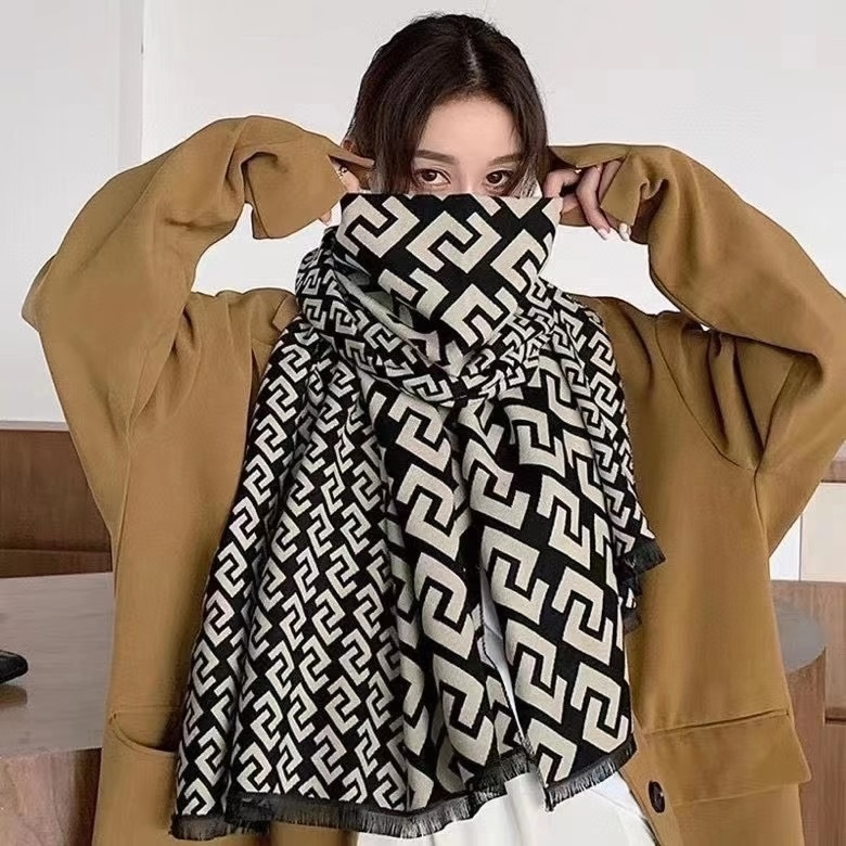 Fashion Black Coffee Double C Double-sided Jacquard Cashmere Shawl,knitting Wool Scaves