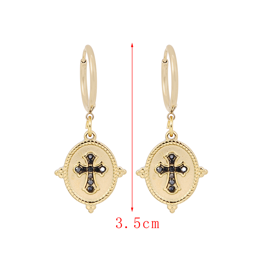 Fashion Gold Titanium Steel Zirconium Cross Round Ear Ring,Earrings