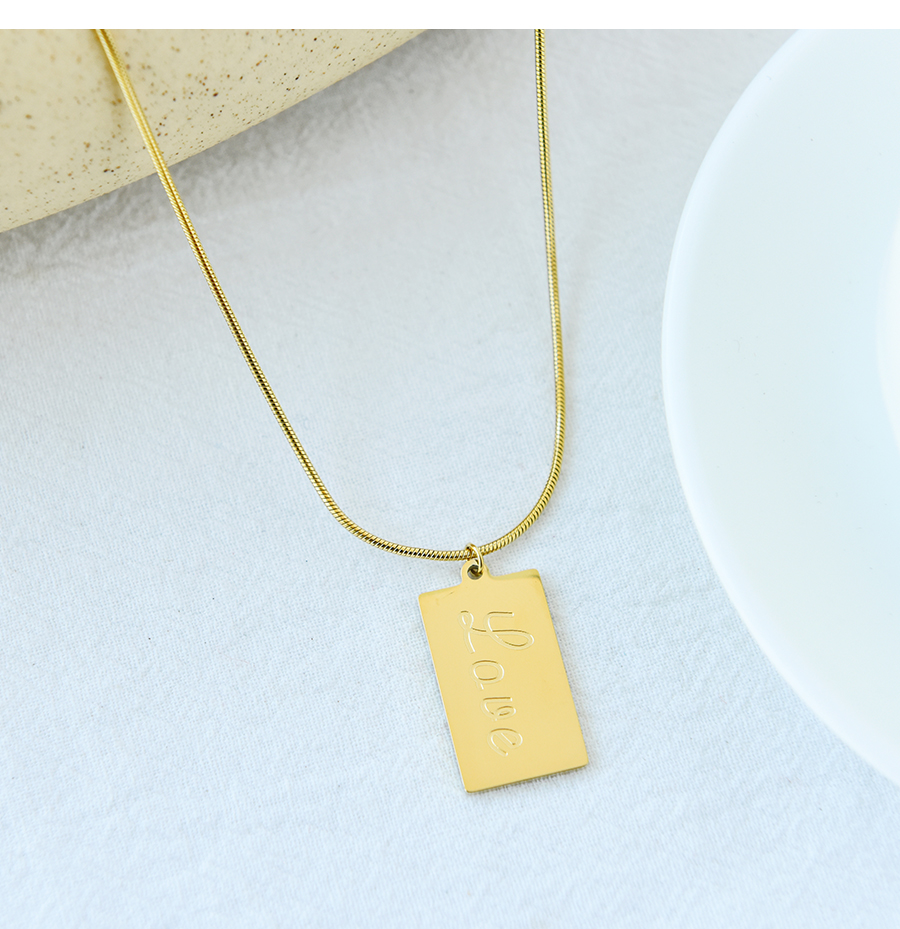 Fashion Gold Titanium Steel Square Letter Necklace,Necklaces