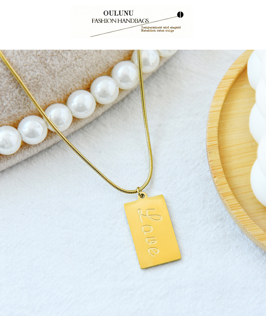 Fashion Gold Titanium Steel Square Letter Necklace,Necklaces