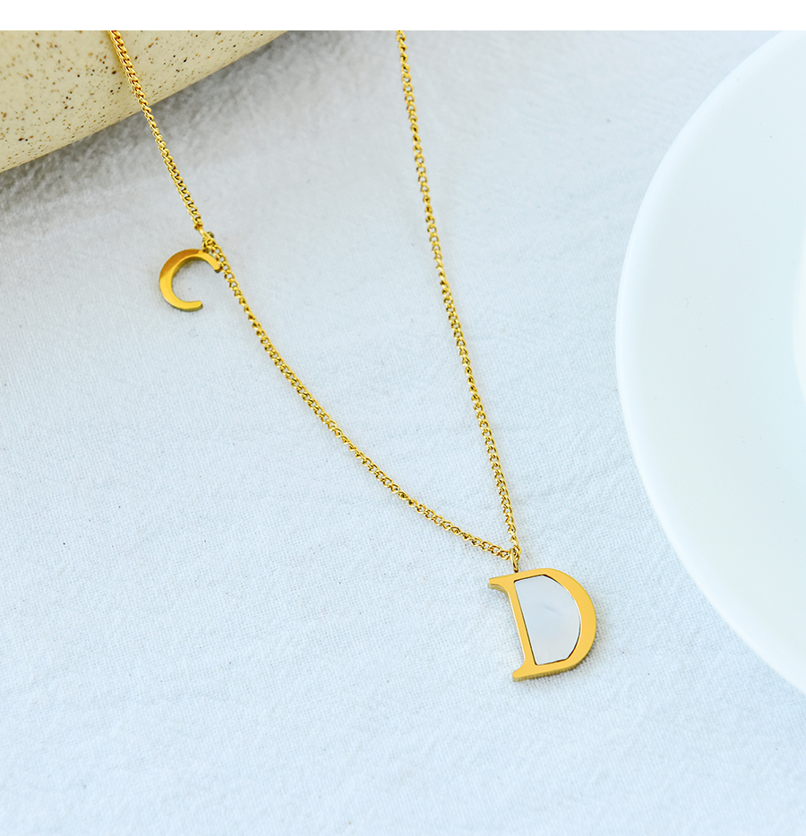 Fashion Gold Titanium Steel Letter Shell Necklace,Necklaces
