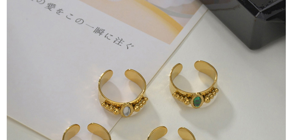 Fashion 4# Titanium Steel Geometric Turquoise Open Ring,Rings