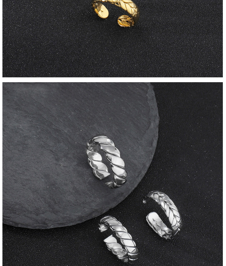 Fashion 5# Titanium Steel Wheat Ear Thread Open Ring,Rings
