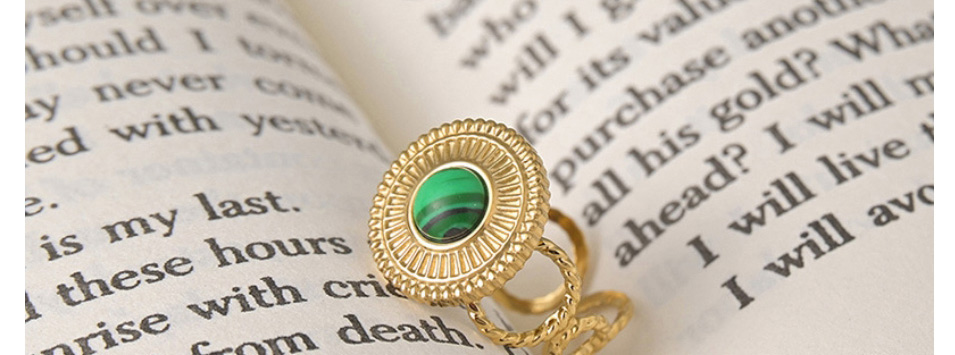 Fashion Gold Titanium Steel Green Pine Irregular Round Ring,Rings