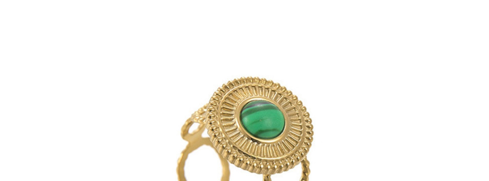 Fashion Gold Titanium Steel Green Pine Irregular Round Ring,Rings