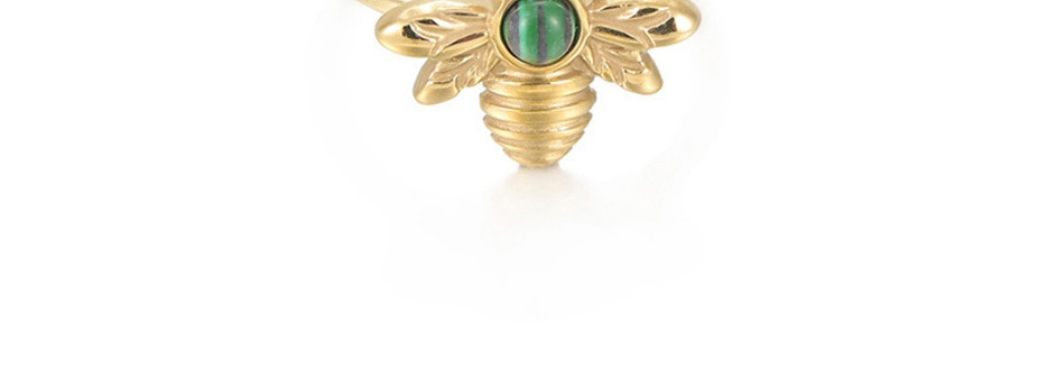 Fashion Gold Titanium Steel Inlaid Green Pine Bee Open Ring,Rings