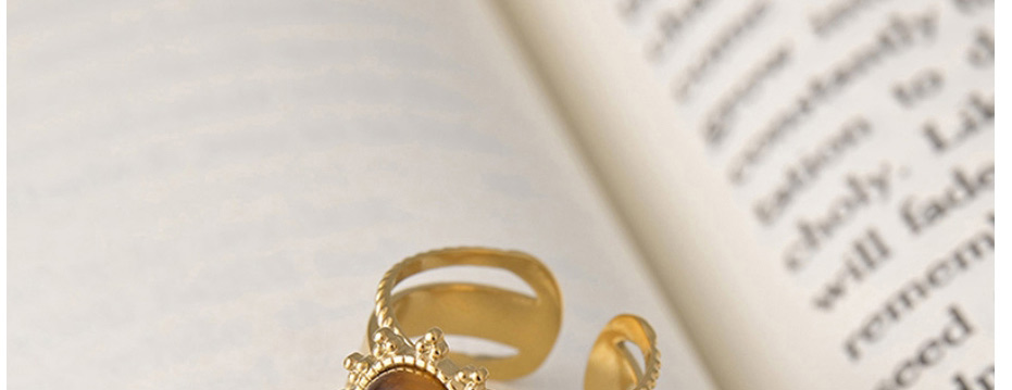Fashion Gold Titanium Steel Inlaid Amber Pine Open Ring,Rings