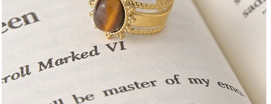 Fashion Gold Titanium Steel Inlaid Amber Pine Open Ring,Rings