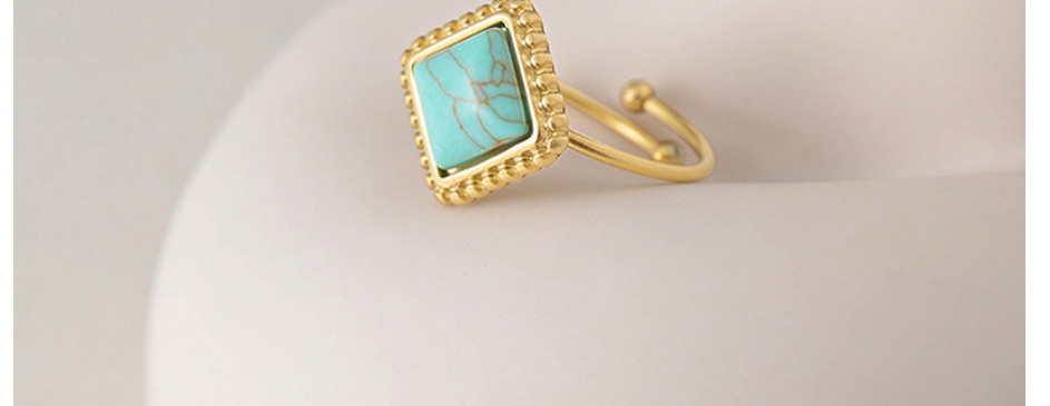 Fashion Gold Titanium Steel Inlaid Turquoise Lace Square Ring,Rings
