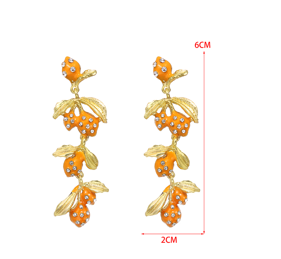 Fashion Orange Alloy Diamond-studded Fruit Earrings,Stud Earrings