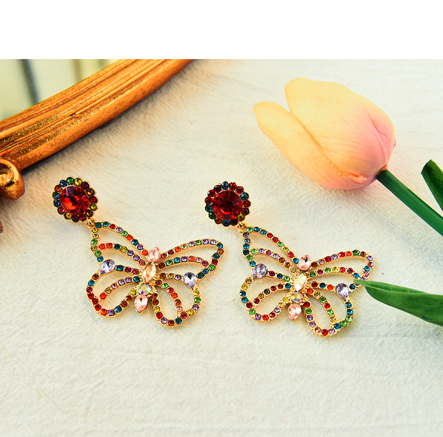 Fashion Color Alloy Inlaid Fancy Diamond Hollow Butterfly Stud Earrings,Stud Earrings