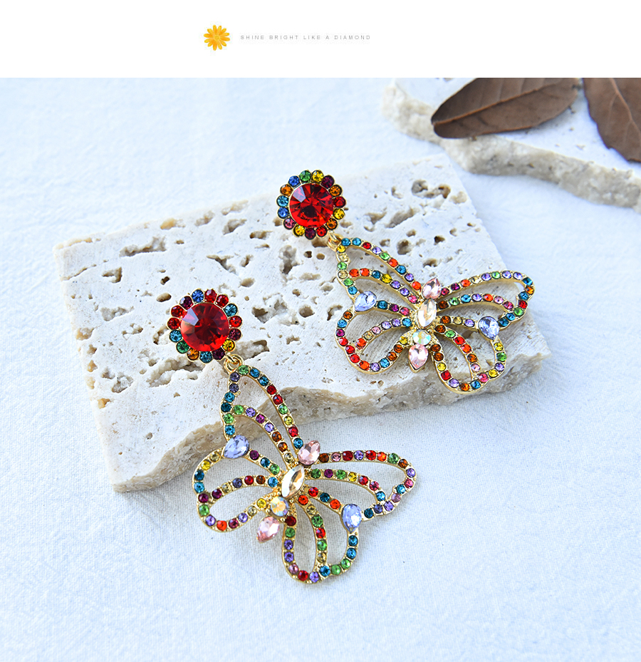 Fashion Color Alloy Inlaid Fancy Diamond Hollow Butterfly Stud Earrings,Stud Earrings