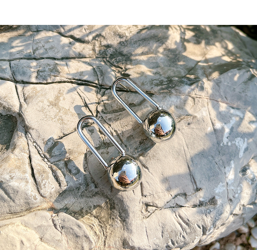 Fashion Silver Alloy Geometric Round Bead Earrings,Hoop Earrings