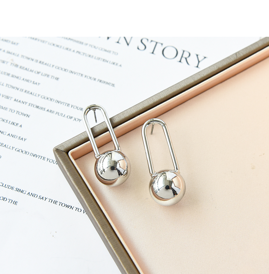 Fashion Silver Alloy Geometric Round Bead Earrings,Hoop Earrings
