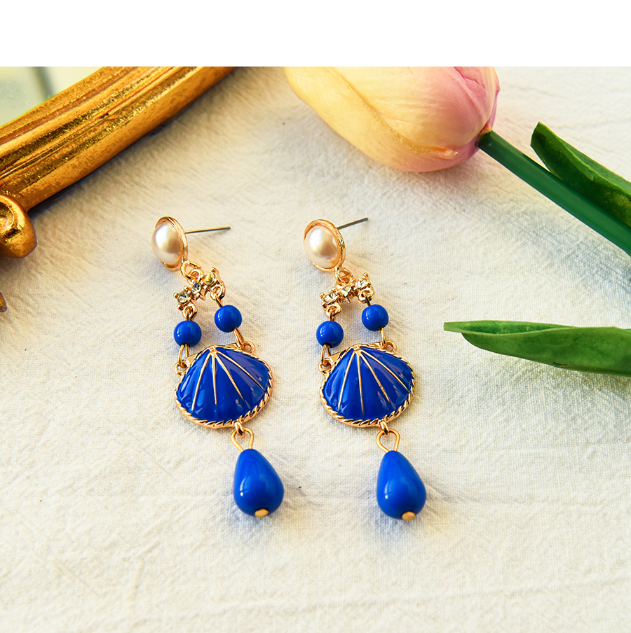Fashion Blue Alloy Diamond Drop Oleoresin Shell Stud Earrings,Stud Earrings