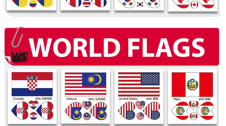 Fashion Japan Environmental Protection World Flag Face Tattoo Stickers Waterproof,Festival & Party Supplies