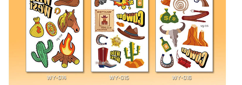 Fashion 6# Cartoon Western Cowboy Cactus Geometric Tattoo Sticker,Festival & Party Supplies