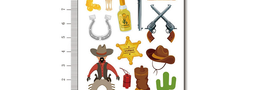 Fashion 2# Cartoon Western Cowboy Cactus Geometric Tattoo Sticker,Festival & Party Supplies