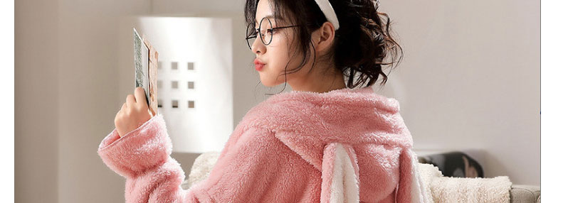 Fashion Purple Bunny Suit Flannel Hooded Rabbit Ear Nightgown And Trousers Suit,CURVE SLEEP & LOUNGE