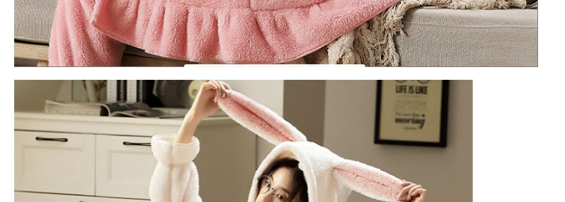 Fashion Beige Bunny Suit Flannel Hooded Rabbit Ear Nightgown And Pants Set,CURVE SLEEP & LOUNGE
