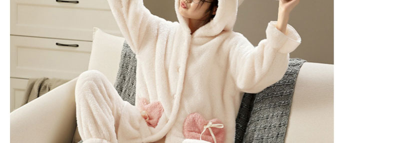 Fashion Purple Bunny Suit Flannel Hooded Rabbit Ear Nightgown And Trousers Suit,CURVE SLEEP & LOUNGE
