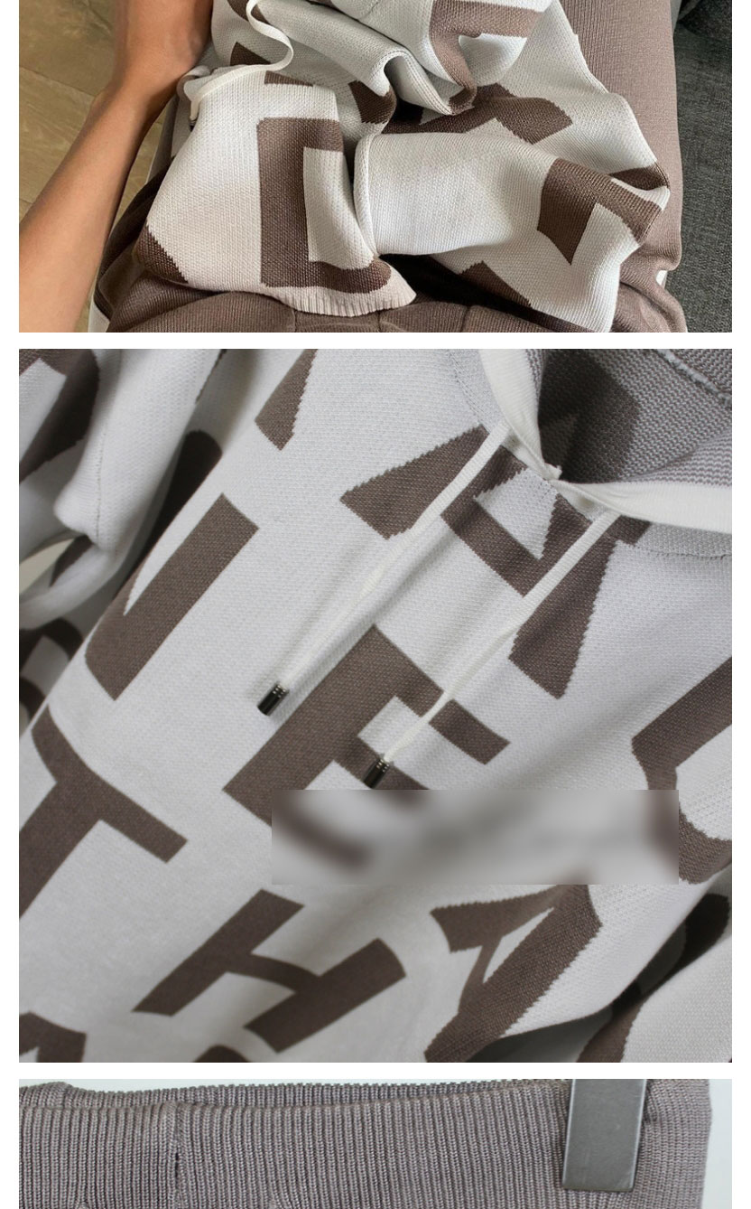 Fashion Dark Khaki Cotton Letter Printed Hooded Sweatshirt And Foot Guard Pants Suit,Suits