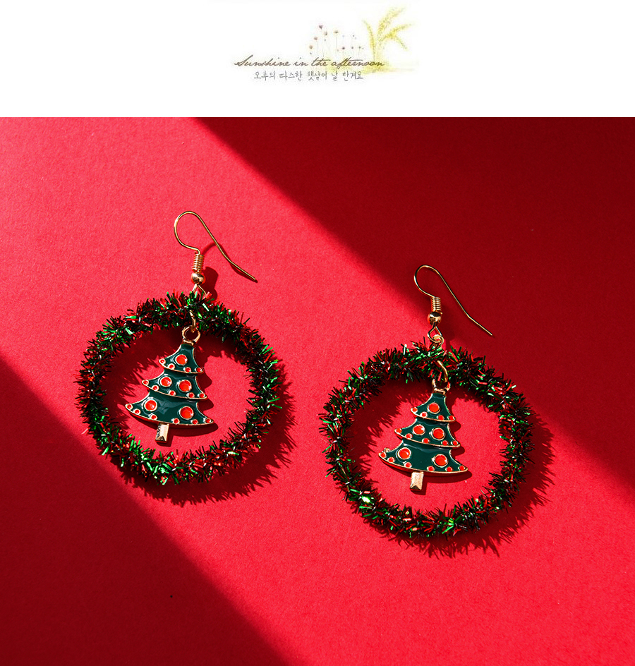 Fashion Christmas Tree Alloy Ribbon Circle Christmas Earrings,Drop Earrings