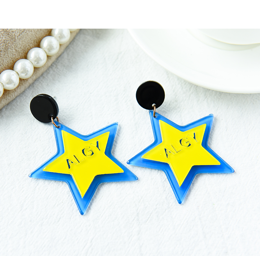 Fashion Yellow Resin Letter Five-pointed Star Earrings,Stud Earrings