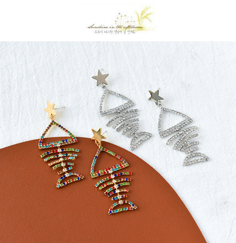 Fashion Color Alloy Diamond Five-pointed Star Fishbone Earrings,Stud Earrings