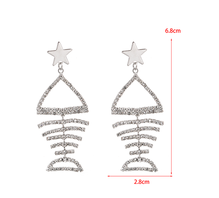 Fashion Silver Alloy Diamond Five-pointed Star Fishbone Earrings,Stud Earrings