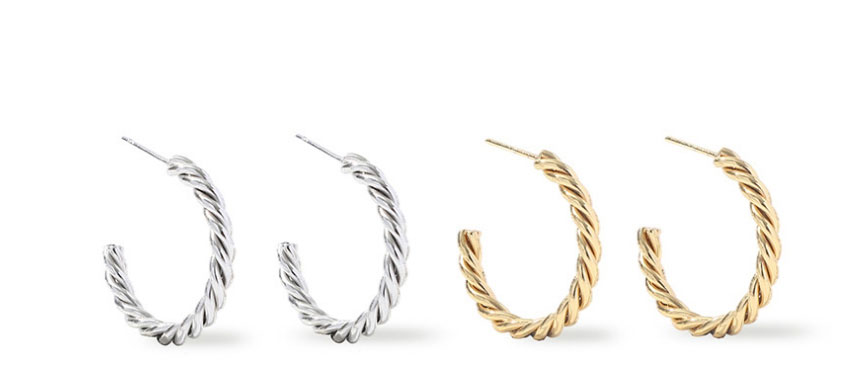 Fashion Twisted C-shaped 30mm Steel Color Stainless Steel Twisted C-shaped Ear Ring,Earrings